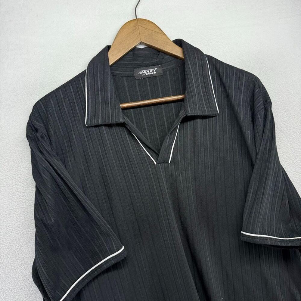Vintage Amplify Polo Shirt Men's 2XL Black Metallic Rave Johnny Collar 90s y2k
